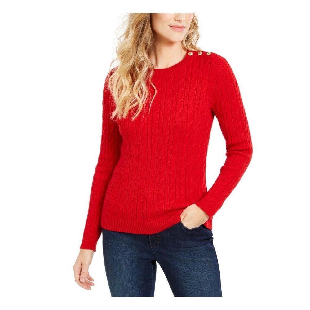 Charter Club Textured Button Trim Red Sweater